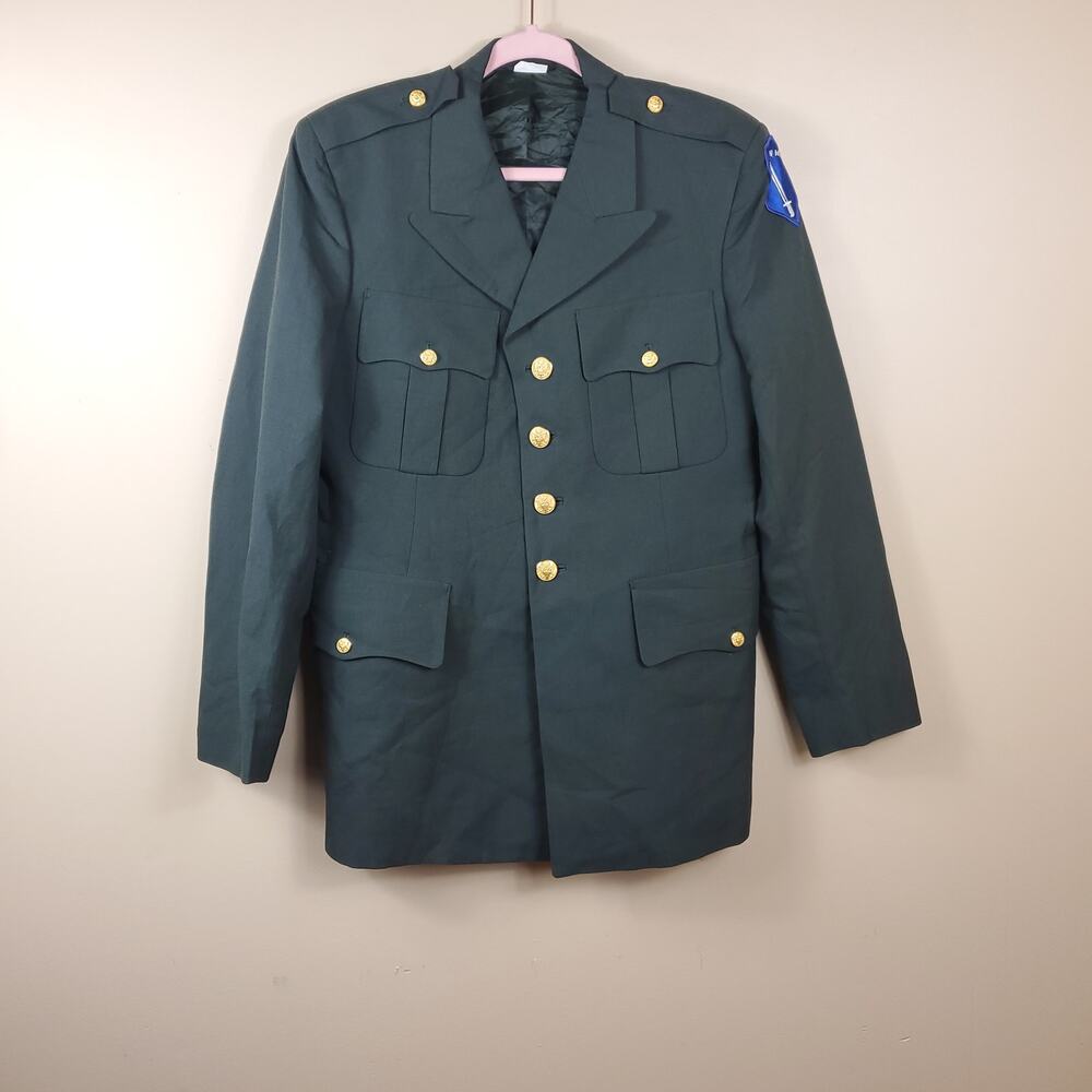 Vintage Army Green Service Coat Blazer Gold Tone Hardware Size 41R